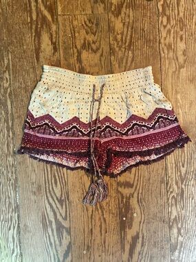 No Boundaries Cream and Burgundy Boho Print Shorts
